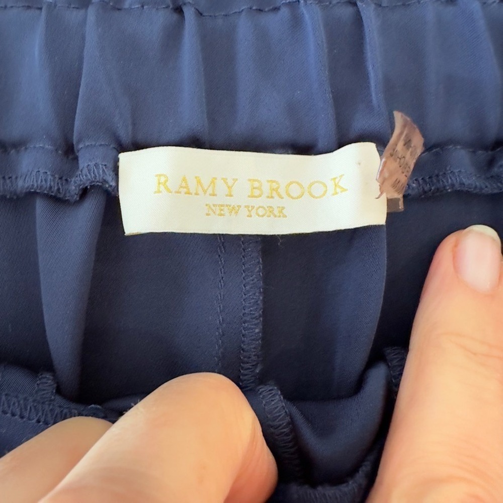 Ramy Brook Satin Elevated Utility Cargo Pants-Navy-Paperbag Waist-Sz M-RRP $295 - Picture 7 of 16